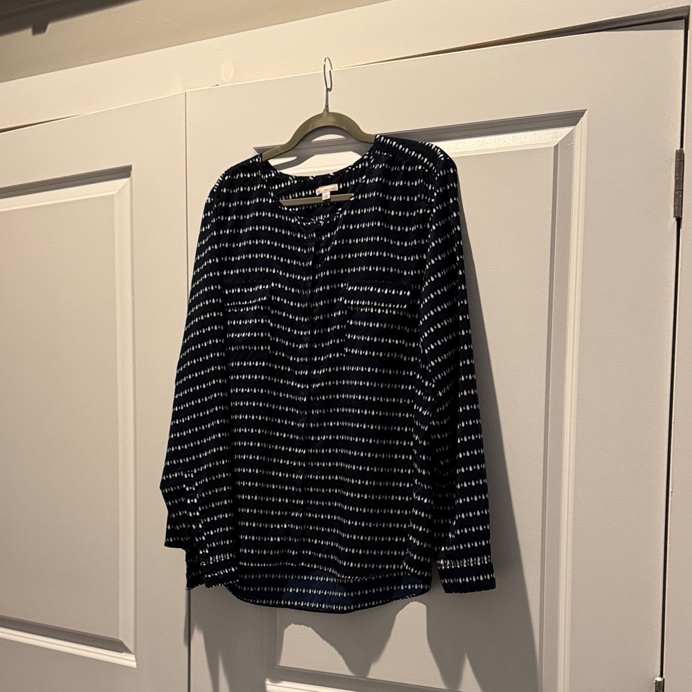GAP Navy Patterned Long-Sleeve Women's Blouse